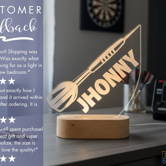 Personalized Dart Night Light – Custom LED Dartboard Lamp for Game Rooms - Picture 7 of 8